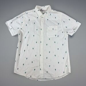 Cotton On Button Up Shirt Mens XL White Cactus Print Short Sleeve Vintage Style